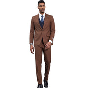 Men’s 3-Piece Hybrid Fit Glen Plaid Suit with Contrast Vest - Brown and Navy