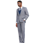 Men’s 3-Piece Hybrid Fit Glen Plaid Suit with Contrast Vest - Grey and Blue