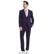 Men’s 3-Piece Solid Hybrid Fit Suit - Eggplant