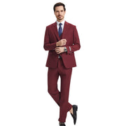 Men’s 3-Piece Solid Hybrid Fit Suit - Burgundy