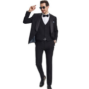 Men’s 3-Piece Satin Shawl Collar Hybrid Fit Tuxedo - Black
