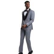 Men’s 3-Piece Satin Shawl Collar Hybrid Fit Tuxedo - Grey