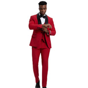 Men’s 3-Piece Satin Shawl Collar Hybrid Fit Tuxedo - Red