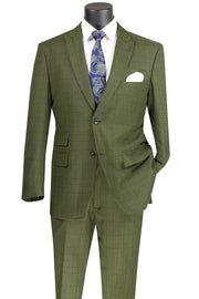 Men’s 2-Piece Modern Fit Windowpane Suit - Olive