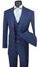 Suitania Collection: Blue 3 Piece Pinstripe Single Breasted Regular Fit Suit
