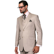 Men’s 3 Piece Tailored Fit Suit with Vest and Flat Front Pants - Sand