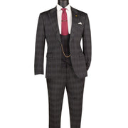 Black Glen Plaid 3-Piece Slim Fit Suit with Stretch Fabric and Adjustable Waistband