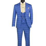 Blue Glen Plaid 3-Piece Slim Fit Suit with Stretch Fabric and Adjustable Waistband
