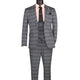 Grey Glen Plaid 3-Piece Slim Fit Suit with Stretch Fabric and Adjustable Waistband