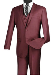 Slim Fit 3-Button Vested Suit - Burgundy