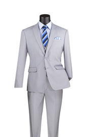 Slim Fit 3-Button Vested Suit - Light Grey