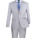 Formalita Collection: Light Grey 3 Piece Solid Color Single Breasted Slim Fit Suit