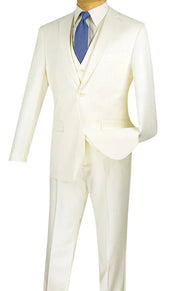 Slim Fit 3-Button Vested Suit - Ivory