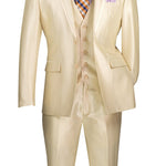 Centaurus Collection: Champagne Beige 3-Piece Solid Satin Look Slim Fit Suit with Fancy Vest