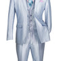 Centaurus Collection: Ice Blue 3-Piece Solid Satin Look Slim Fit Suit with Fancy Vest