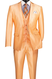 Men’s 3-Piece Satin Look Slim Fit Suit with Fancy Vest - Melon