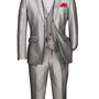 Centaurus Collection: Silver 3-Piece Solid Satin Look Slim Fit Suit with Fancy Vest