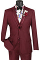 Royal Ravine Collection: Burgundy 3 Piece Satin Trimmed Lapel Single Breasted Slim Fit Suit