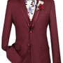 Royal Ravine Collection: Burgundy 3 Piece Satin Trimmed Lapel Single Breasted Slim Fit Suit