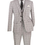 Men's Single Breasted Slim Fit Windowpane 3-Piece Suit in Grey