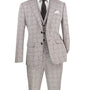 Barnard Collection: Men's Single Breasted Slim Fit Windowpane 3-Piece Suit in Grey