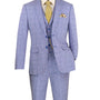 Men's Single Breasted Slim Fit Windowpane 3-Piece Suit in Sky Blue