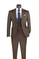 Vintique Collection: Glen Plaid Slim Fit Suit with Peak Lapel in Brown