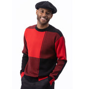 Black Red Color Block Knit Sweater Crew Neck Regular Fit