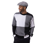 Black White Color Block Knit Sweater Crew Neck Regular Fit