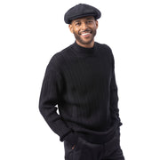 Black Cable Knit Crew Neck Sweater by Montique