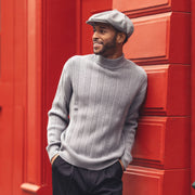Grey Cable Knit Crew Neck Sweater by Montique
