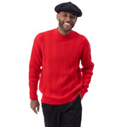 Red Cable Knit Crew Neck Sweater by Montique