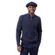 Riverton Collection: Montique's Men’s Navy Quarter-Zip Cable-Knit Sweater