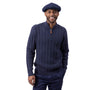 Riverton Collection: Montique's Men’s Navy Quarter-Zip Cable-Knit Sweater