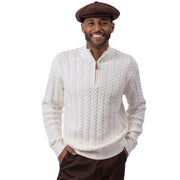 Men’s Ivory Quarter-Zip Cable Knit Sweater by Montique