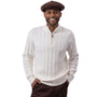 Riverton Collection: Montique's Men’s Ivory Quarter-Zip Cable-Knit Sweater