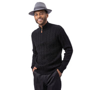 Men’s Black Quarter-Zip Cable Knit Sweater by Montique