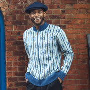 Men’s Blue Geometric Zip-Up Sweater by Montique