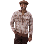 Men’s Brown Geometric Zip-Up Sweater by Montique