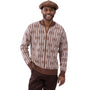 Lattice Collection: Montique's Men's Zip-Up Sweater with Geometric Diamond Pattern – Brown