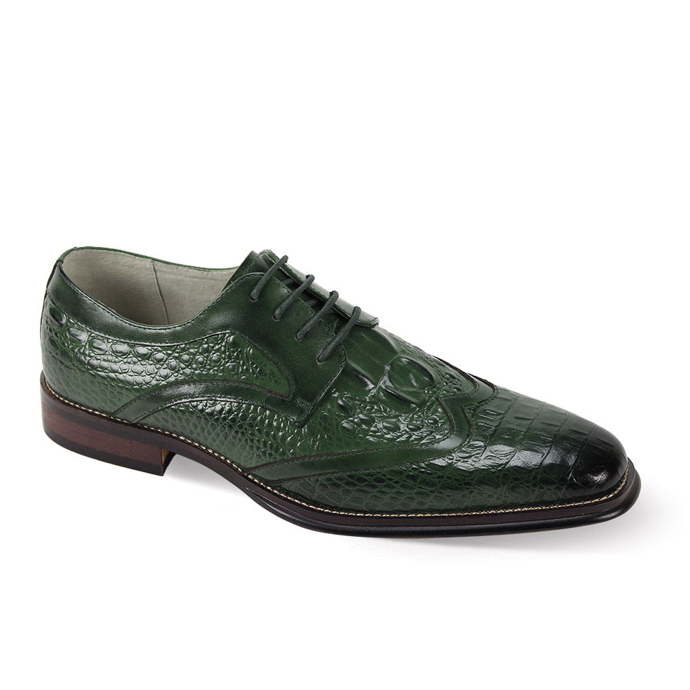 Green Croco Print Wingtip Dress Shoes