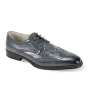 Grey Croco Print Wingtip Lace-Up Dress Shoes with Genuine Leather Upper