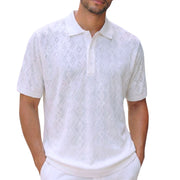 White Diamond Textured Polo Shirt by Stacy Adams