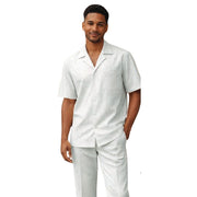 Tonal Scroll Knit Short Sleeve Walking Suit Set by Stacy Adams - White