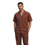 Tonal Scroll Knit Short Sleeve Walking Suit Set by Stacy Adams - Brown