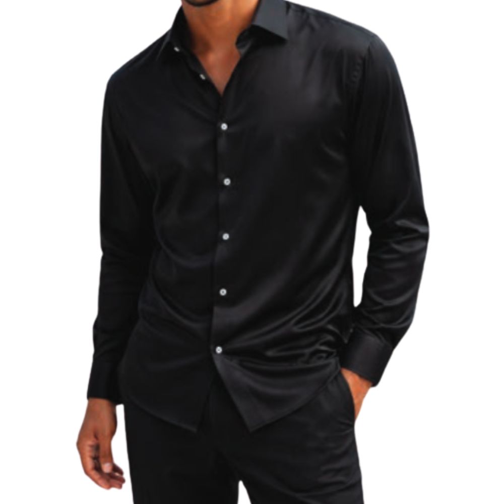black satin long sleeve dress shirt stacy adams