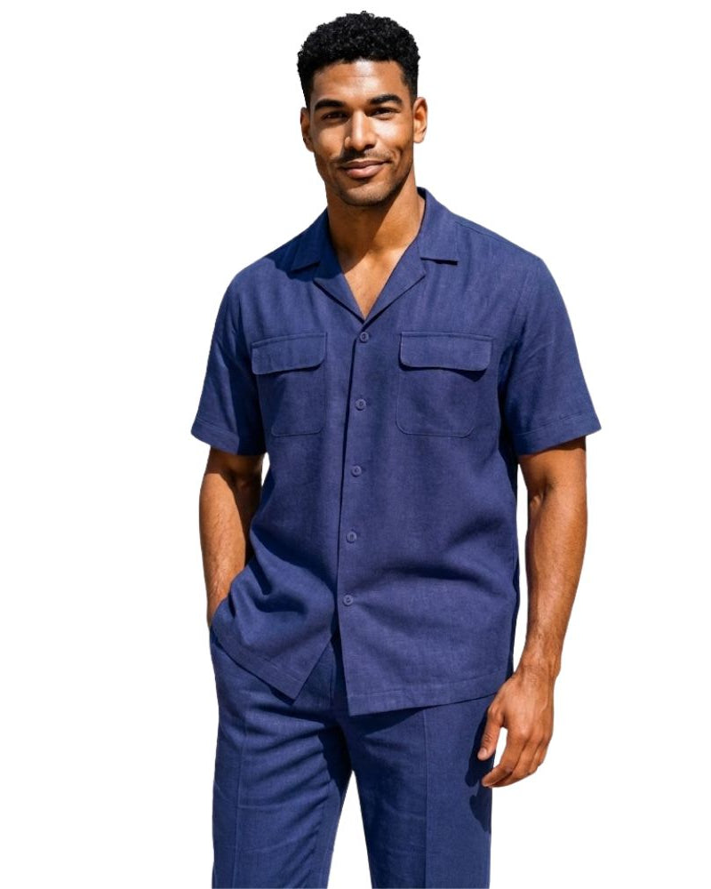 dusk linen short sleeve walking suit set