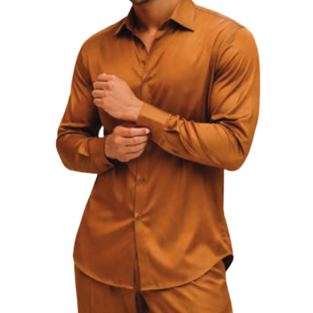 bronze satin long sleeve dress shirt stacy adams