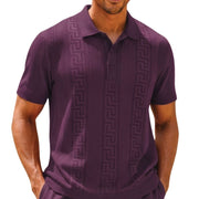 Purple Greek Key Textured Knit Polo Shirt by Stacy Adams