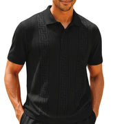 Black Greek Key Textured Knit Polo Shirt by Stacy Adams